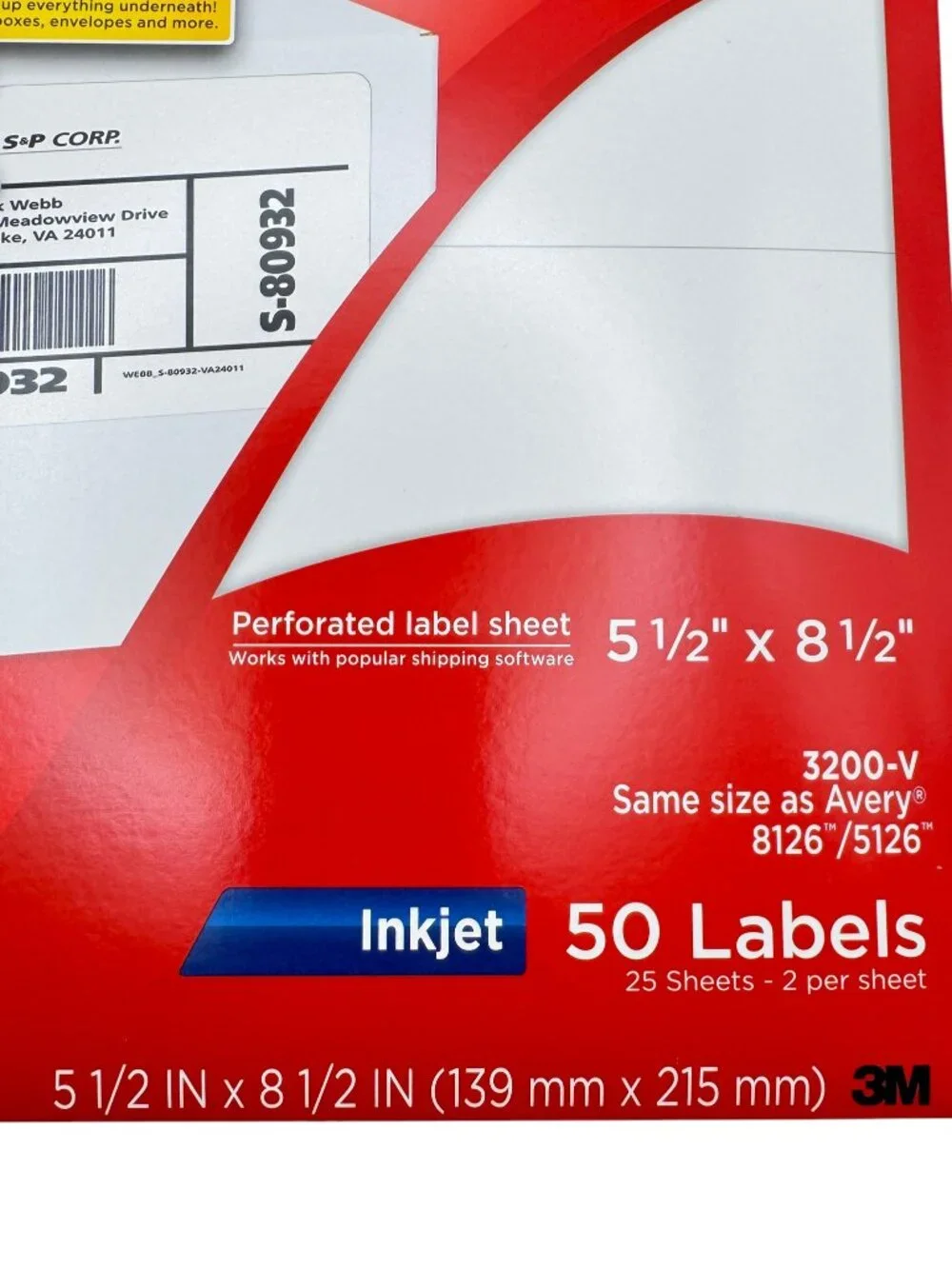 5 Pack 3M Inkjet Shipping Labels 3200-V 5.5